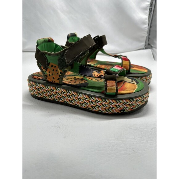 Farm Rio Sandals Women's Size 9 Green Toucans Flatform Raffia Green Multicolor - Picture 5 of 16